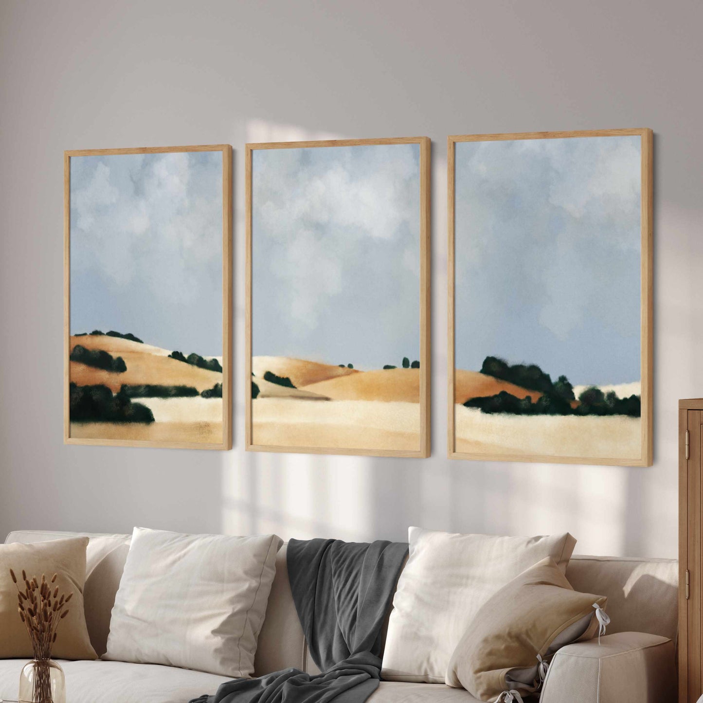 Printed Minimalist Meadow Wall Art Set of 3 Prints