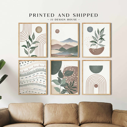 Printed Art Sage Green Mid Century Modern Gallery Wall Art Set