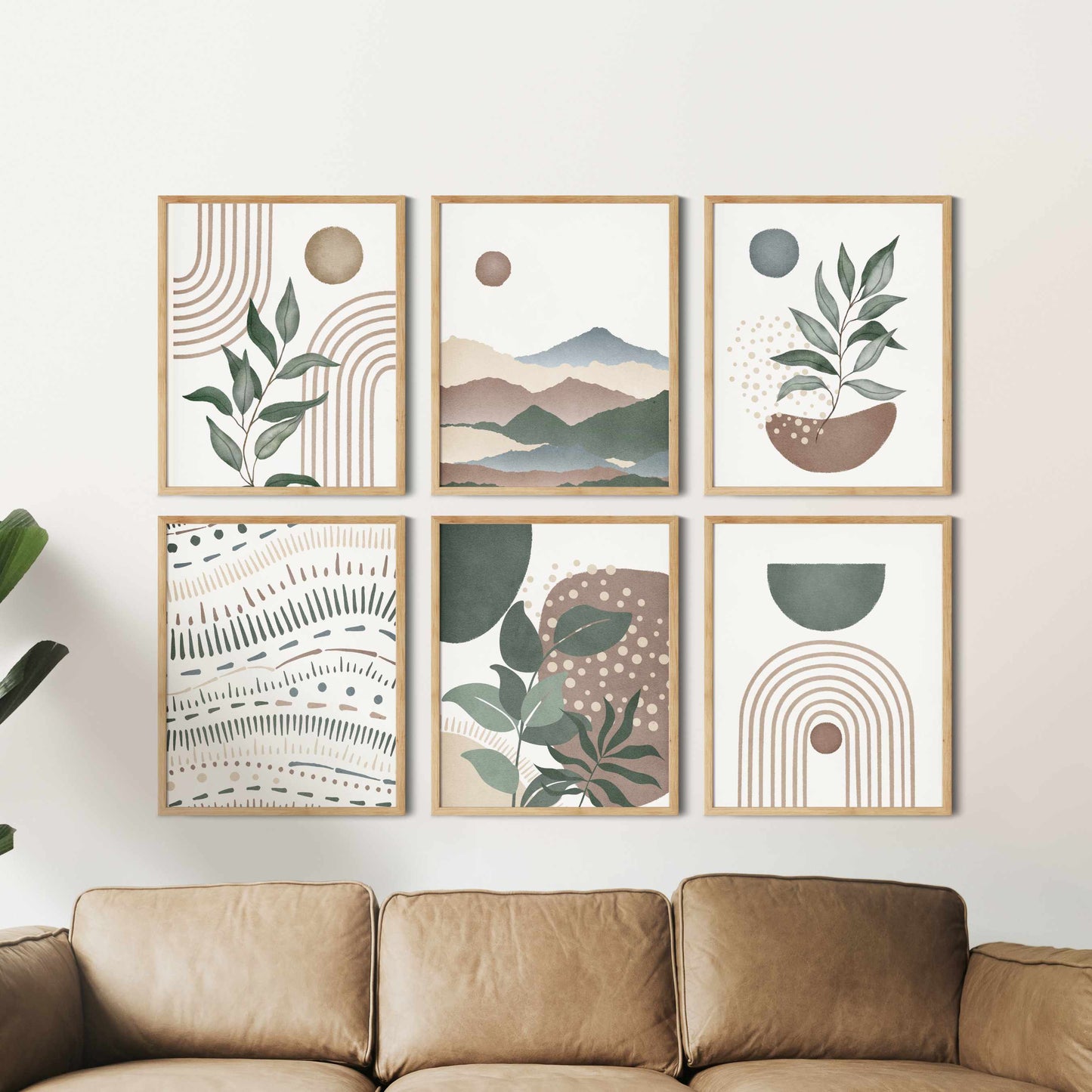 Printable Sage Green Mid Century Modern Wall Art Set of 6 Prints