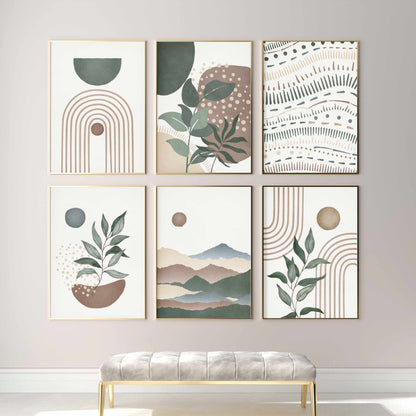 Printable Sage Green Mid Century Modern Wall Art Set of 6 Prints