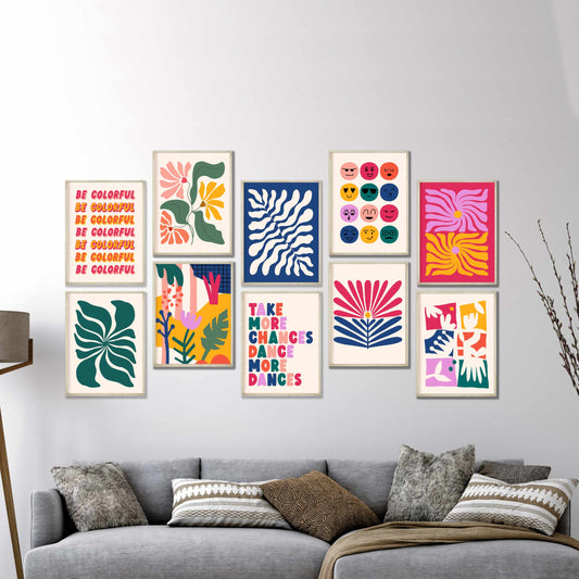Printed Art Eclectic Gallery Wall Colorful Prints Set of 10