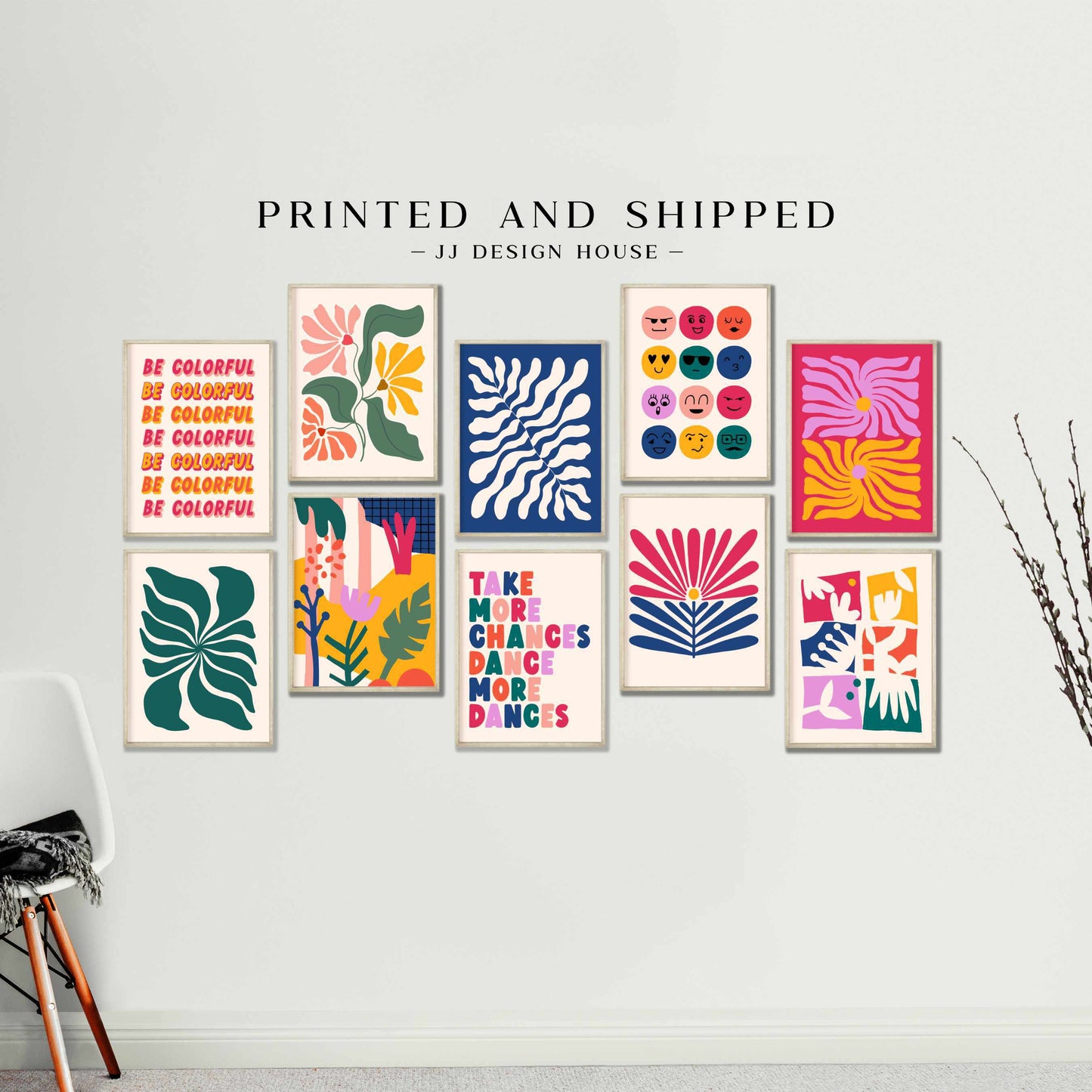 Printed Art Eclectic Gallery Wall Colorful Prints Set of 10