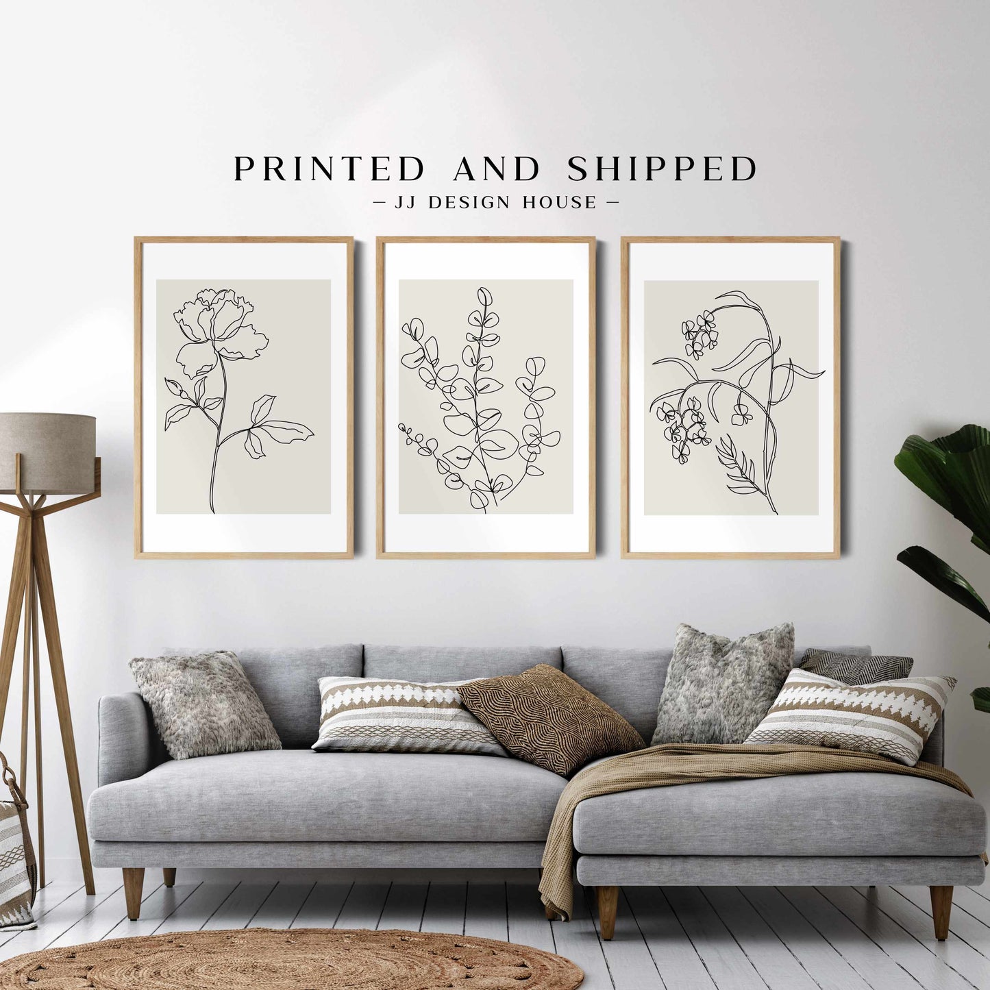 Printed Abstract Neutral Wall Art Set of 3 Prints