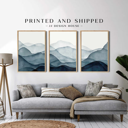 Printed Navy Blue Landscape Set of 3 Prints