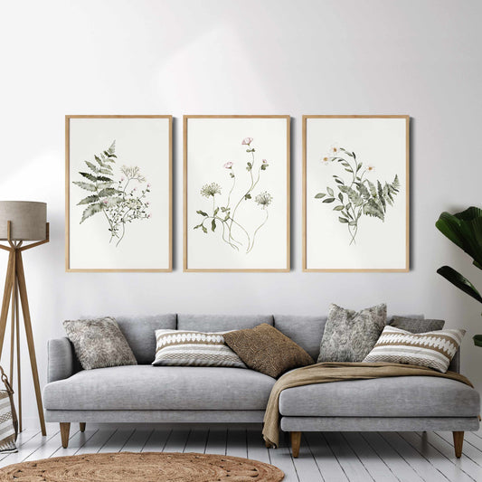 Printable Watercolor Botanical Wall Art Set of 3