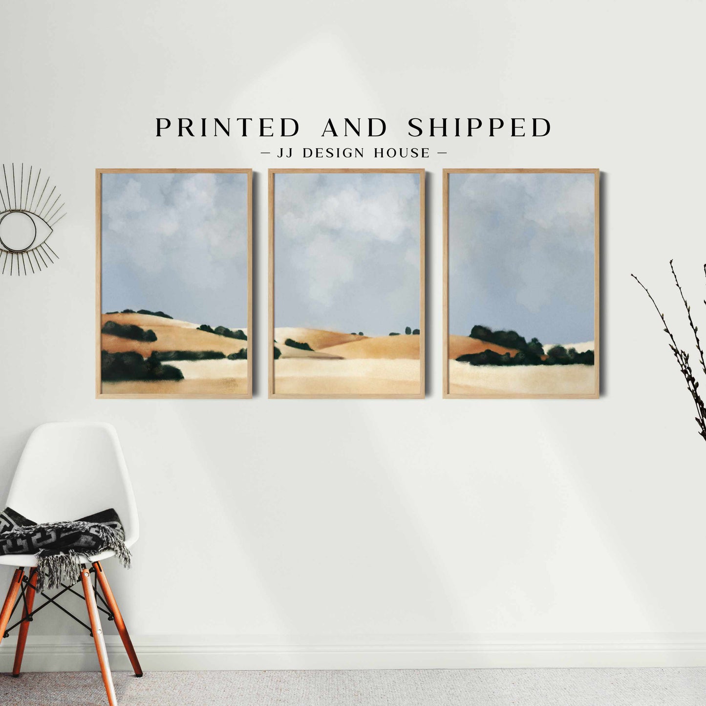 Printed Minimalist Meadow Wall Art Set of 3 Prints
