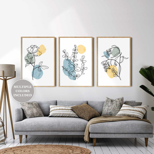 Printable Colorful Botanical Wall Art Set of 3