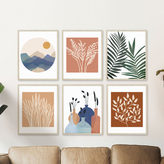 Printed Art Boho Grasses Home Decor Art Set