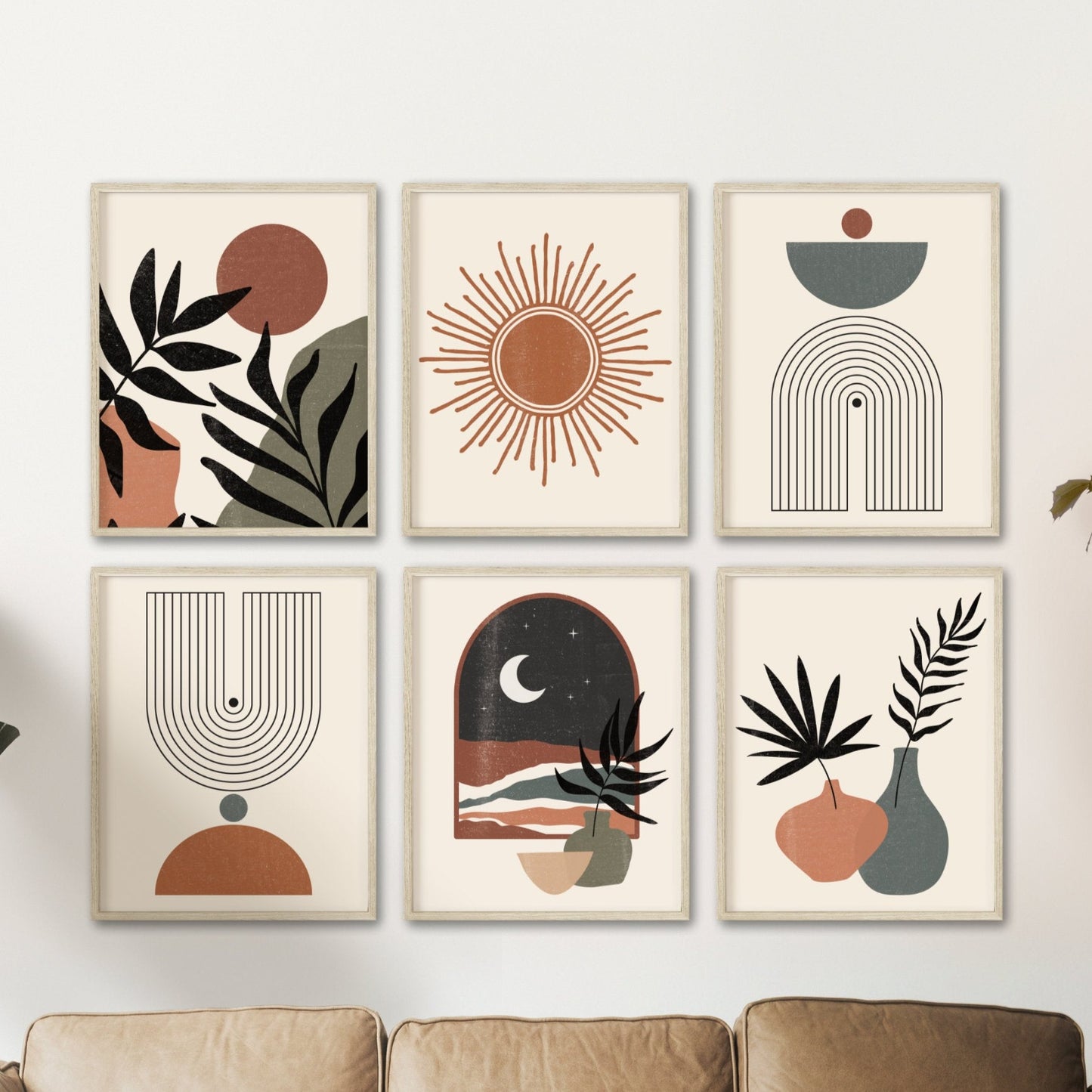 Printed Art Mid Century Modern Plants Gallery Art Set