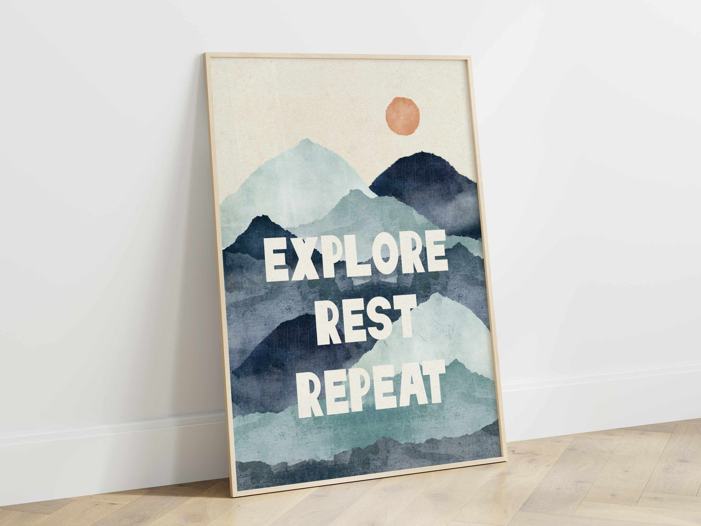 a poster with the words explore rest repeat on it