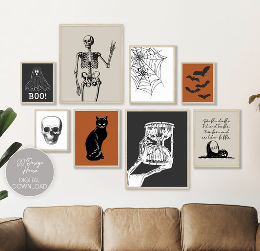 Printable Halloween Prints Set of 8, Halloween Decor