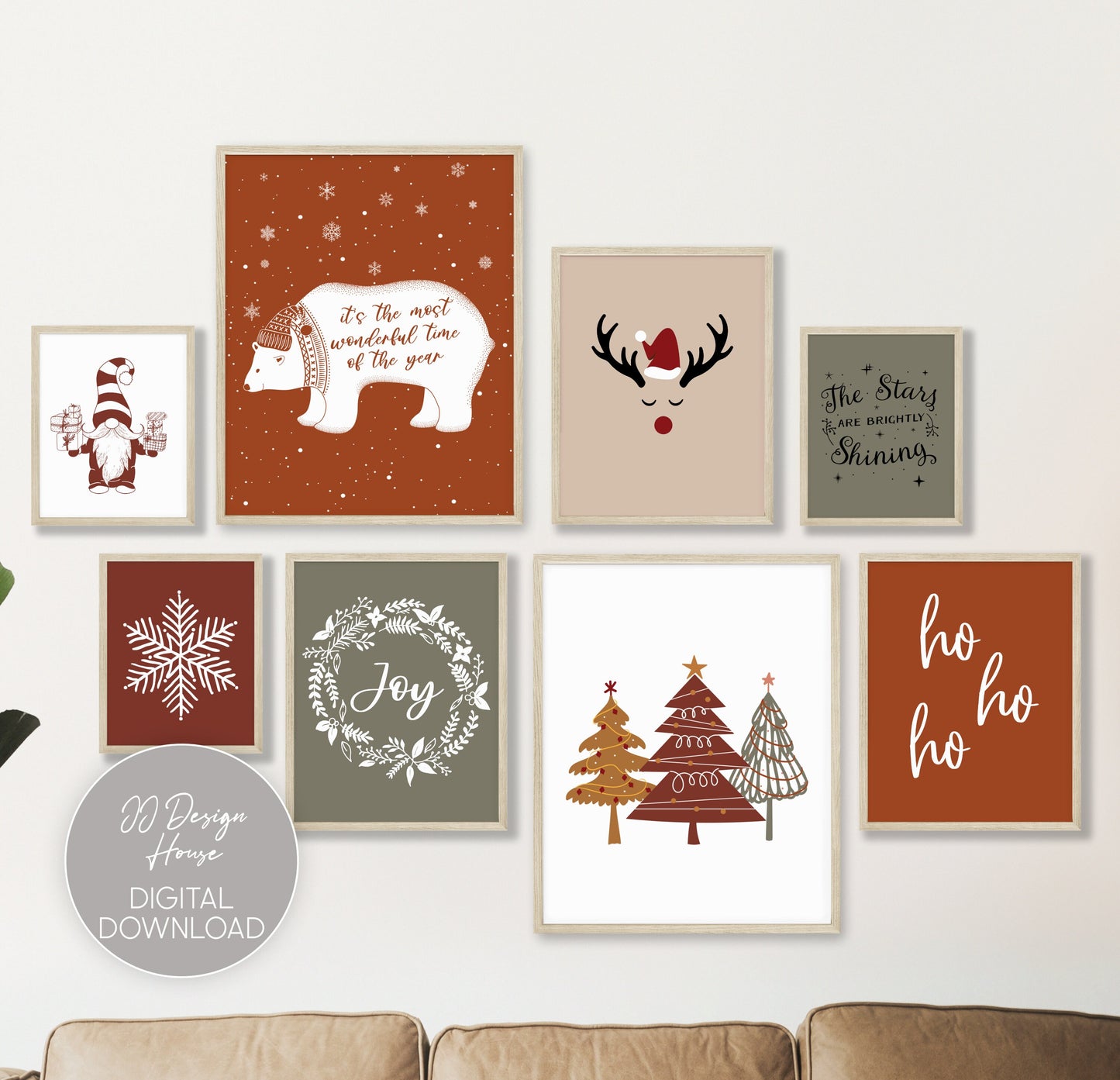 Printable Christmas Decor Set of 8 Prints, Gallery Wall Art