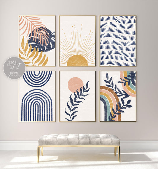 Printable Navy Blue Wall Art Gallery Wall Set, Mid Century Modern Prints