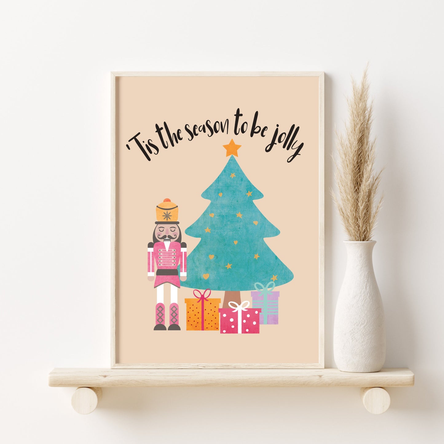 Printed Christmas Wall Art, Pink Christmas Prints, Boho Christmas Decor