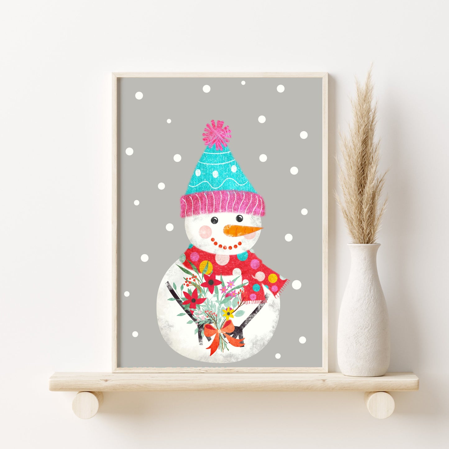 Printed Christmas Wall Art, Pink Christmas Prints, Boho Christmas Decor