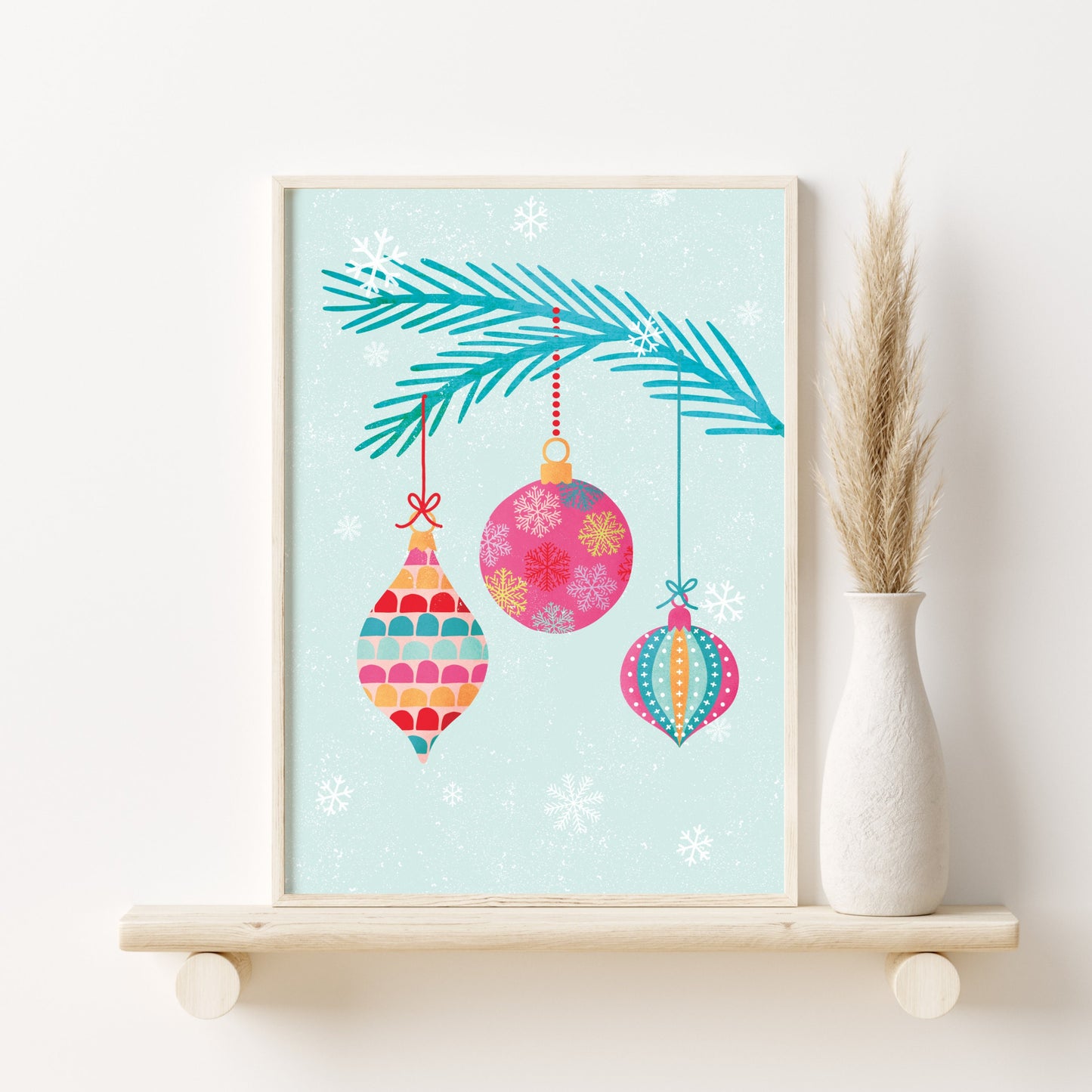 Printed Christmas Wall Art, Pink Christmas Prints, Boho Christmas Decor