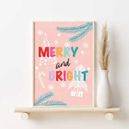 Printed Christmas Wall Art, Pink Christmas Prints, Boho Christmas Decor