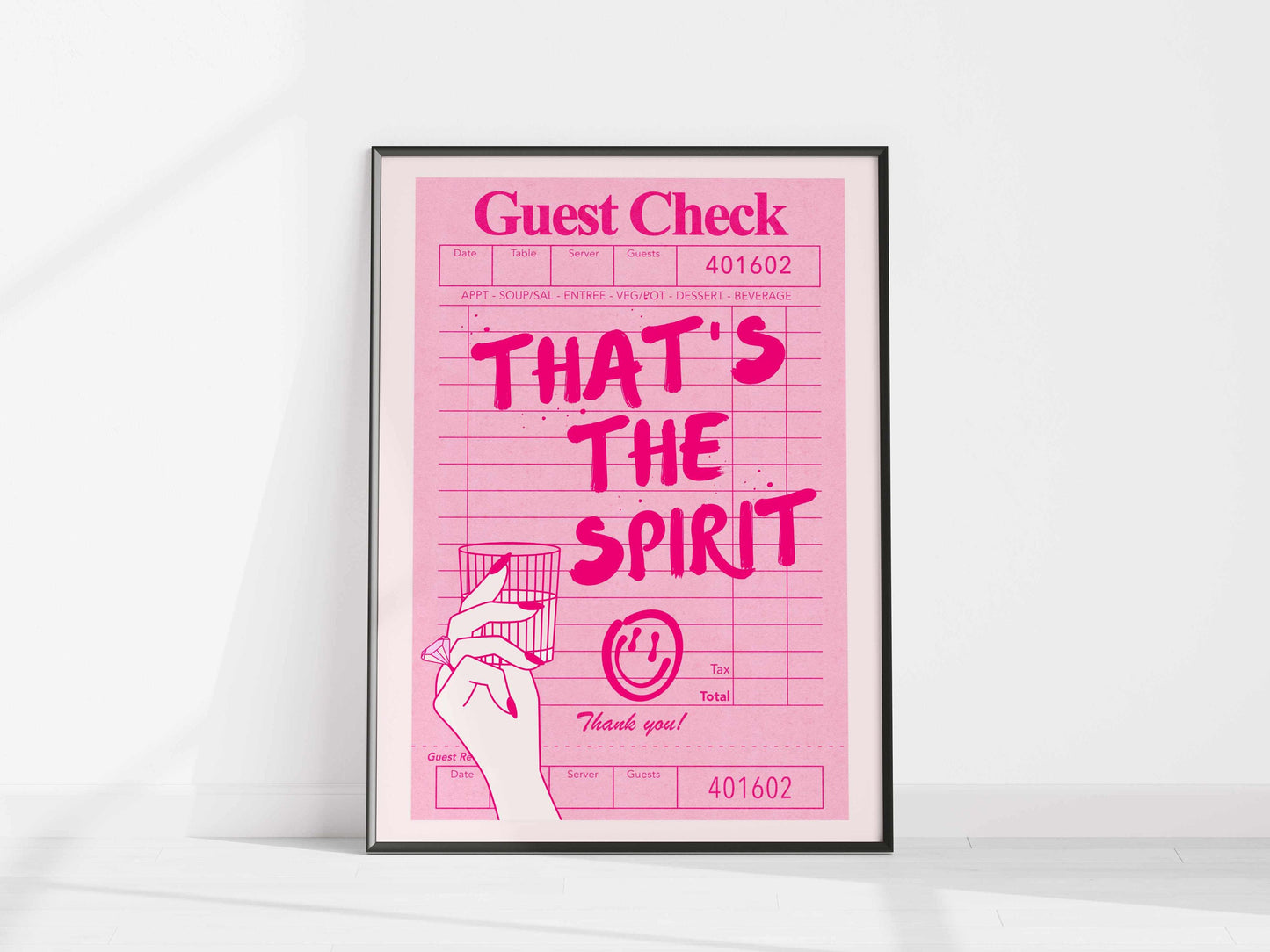 Printed That's The Spirit Pink Wall Art - Funny Bar Cart Decor - Guest Check Print