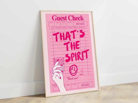 Printed That's The Spirit Pink Wall Art - Funny Bar Cart Decor - Guest Check Print