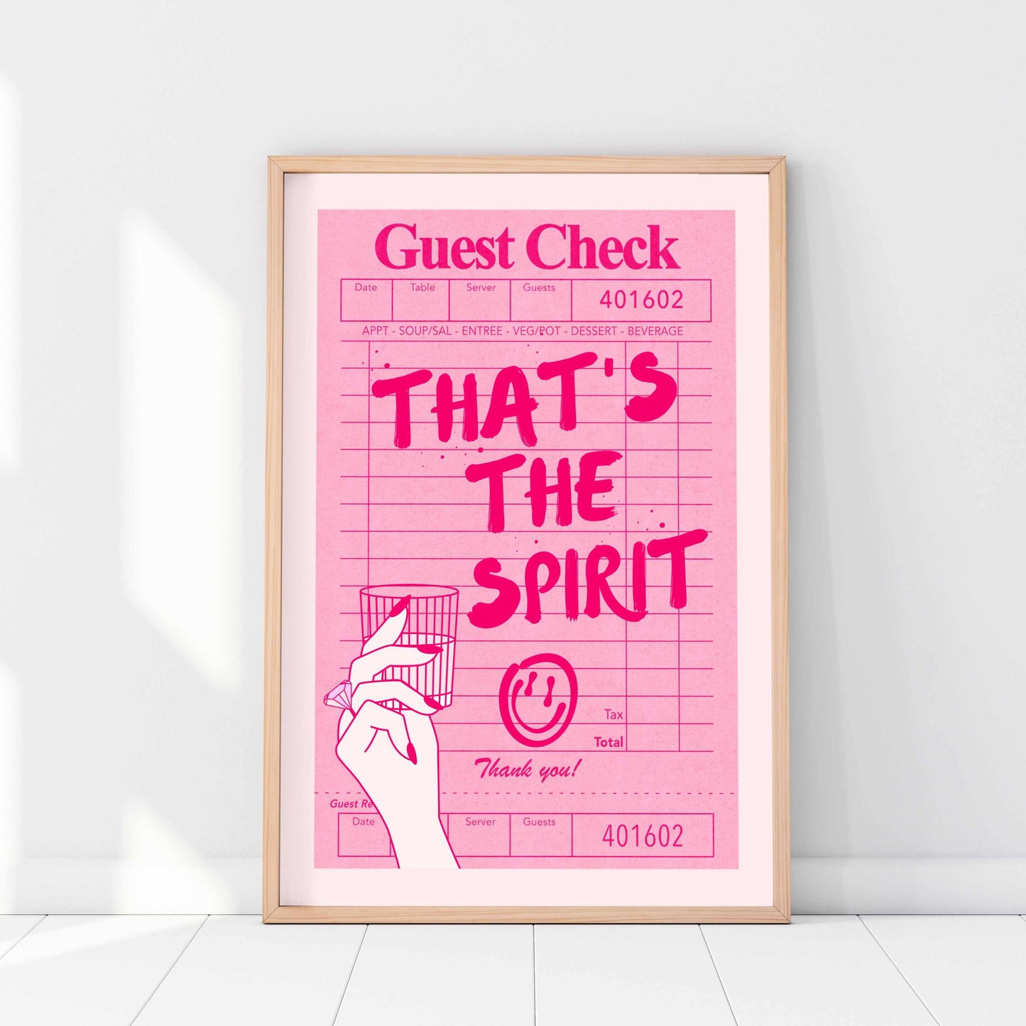 Printed That's The Spirit Pink Wall Art - Funny Bar Cart Decor - Guest Check Print