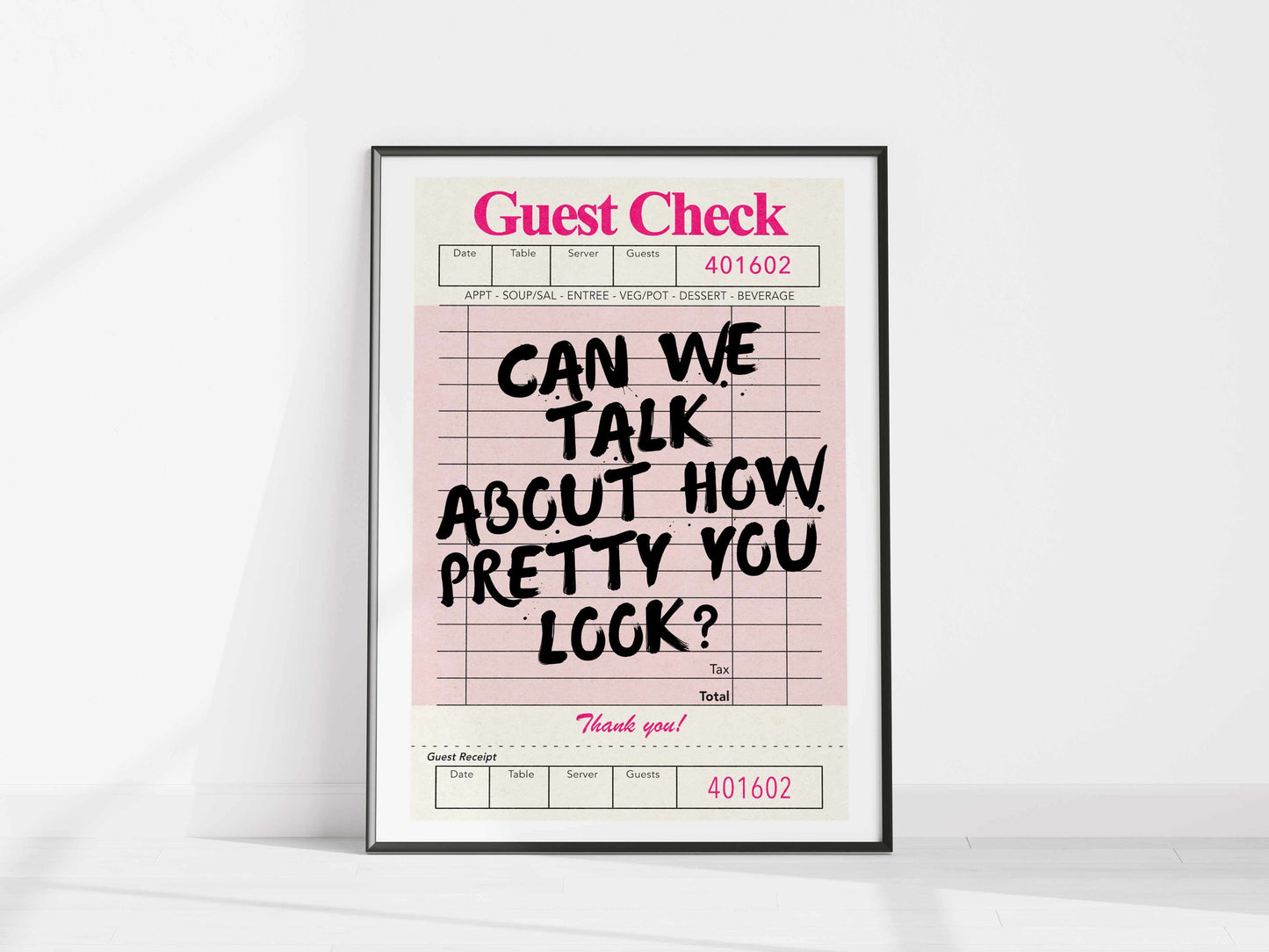 a poster with the words guest check on it