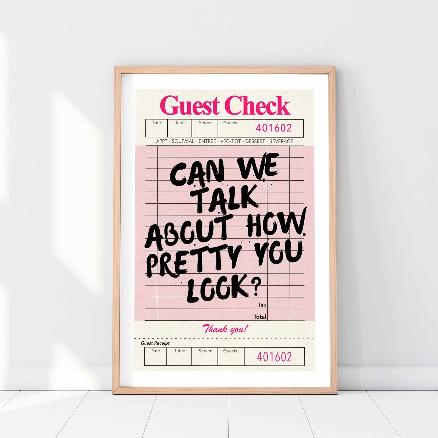 a poster with the words guest check on it