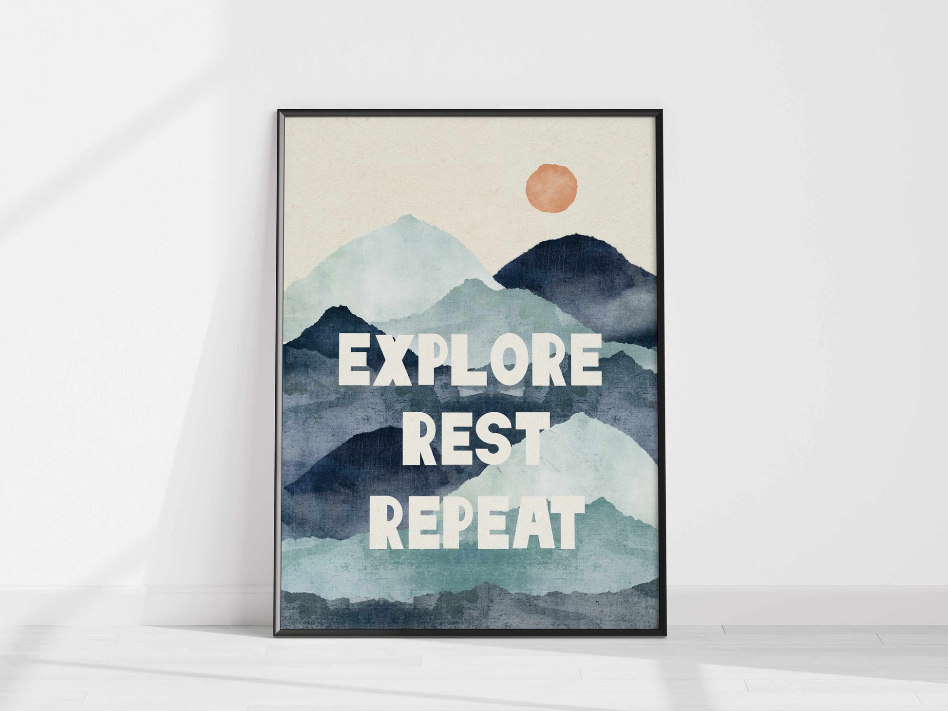 a poster with the words explore rest repeat on it