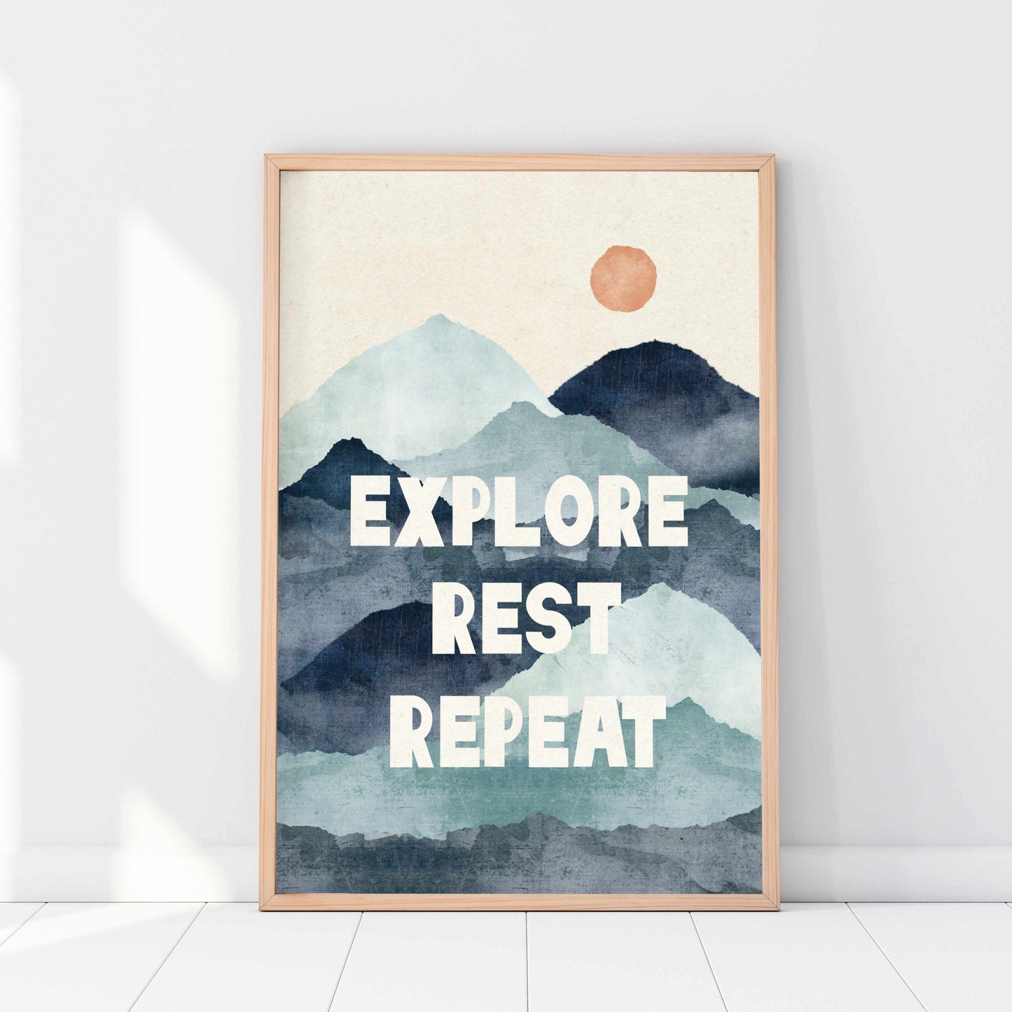 a poster with the words explore rest repeat on it