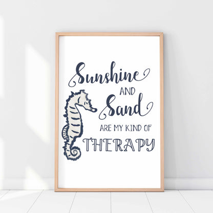 Printed Coastal Wall Art - Sunshine and Sand Quote Print for Beach House Decor