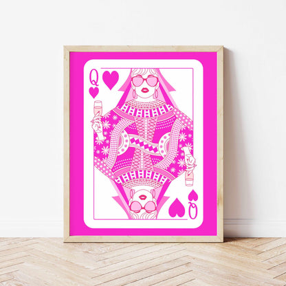 Printed Pink Queen of Hearts Wall Art - Maximalist Y2K Decor - Aesthetic College Dorm Decor