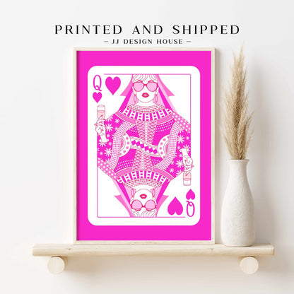 Printed Pink Queen of Hearts Wall Art - Maximalist Y2K Decor - Aesthetic College Dorm Decor