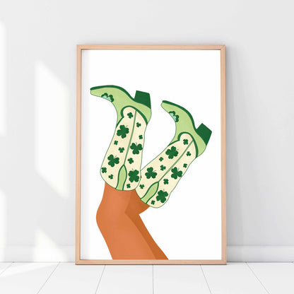 Printed Green Cowgirl Boots Print