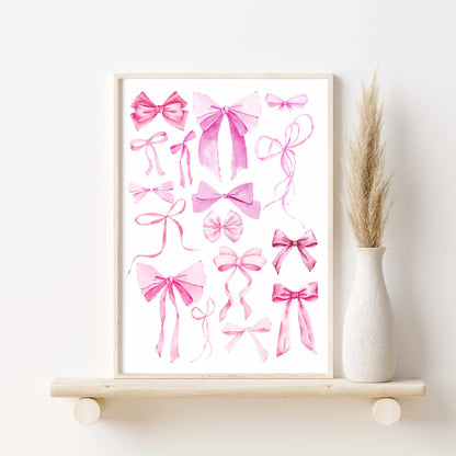 Printed Pink Coquette Room Decor Watercolor Bow Wall Art