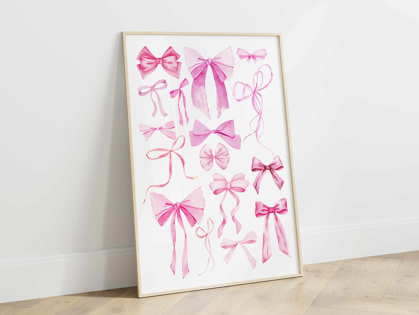 Printed Pink Coquette Room Decor Watercolor Bow Wall Art