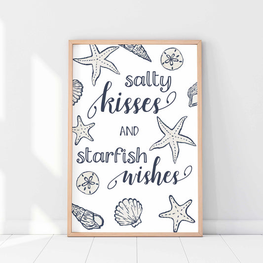 Printable Coastal Wall Art Print - Salty Kisses and Starfish Wishes