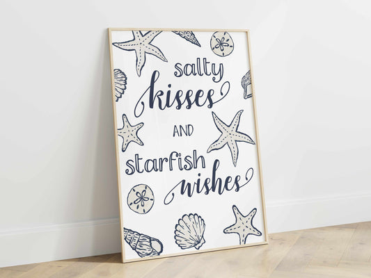 Printed Coastal Wall Art - Salty Kisses and Starfish Wishes Print