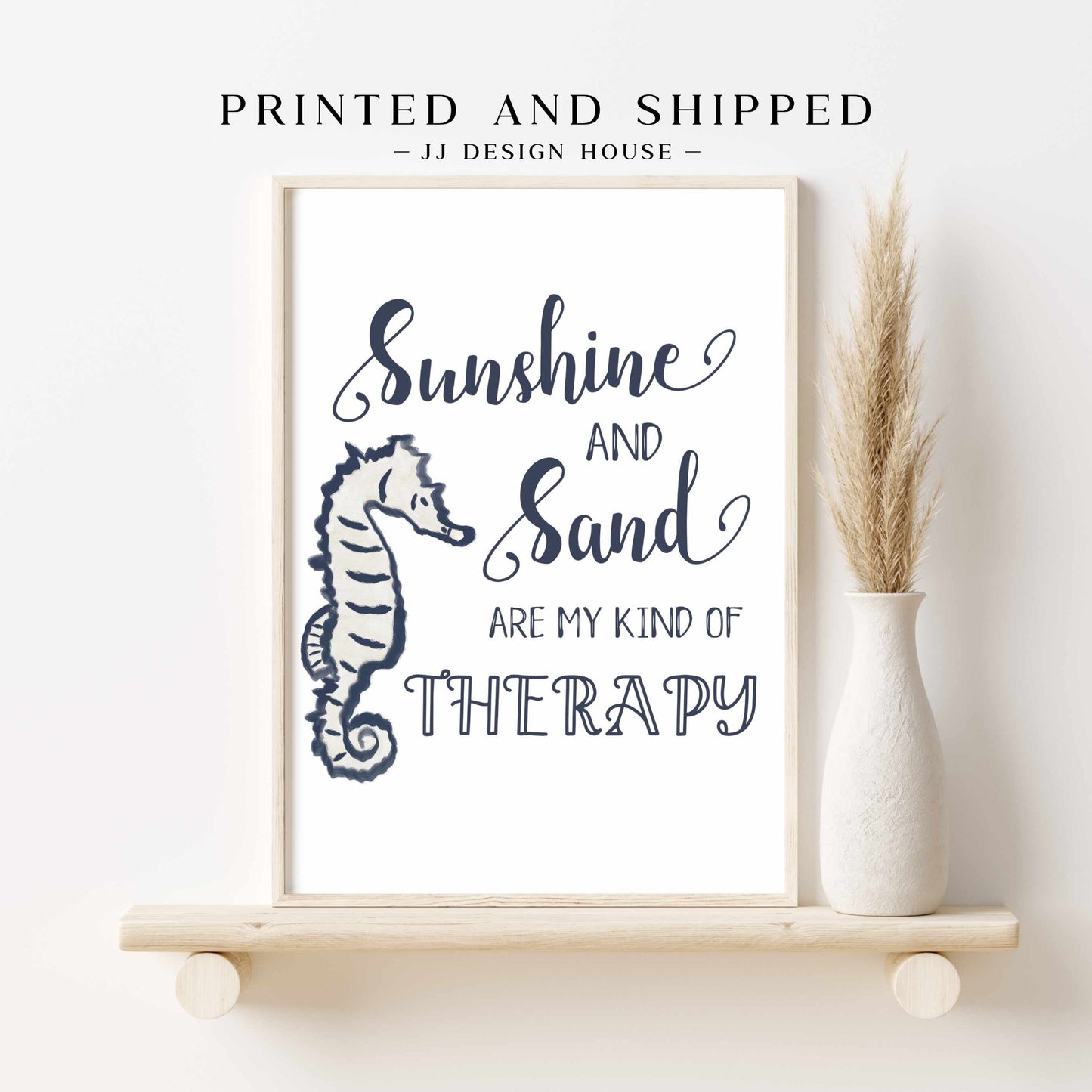 Printed Coastal Wall Art - Sunshine and Sand Quote Print for Beach House Decor