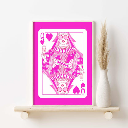Printed Pink Queen of Hearts Wall Art - Maximalist Y2K Decor - Aesthetic College Dorm Decor