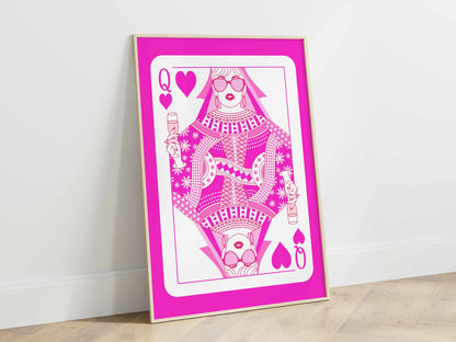 Printed Pink Queen of Hearts Wall Art - Maximalist Y2K Decor - Aesthetic College Dorm Decor