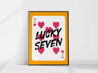 Printed Orange Pink Wall Art Lucky Seven Card