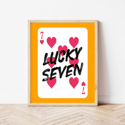 Printed Orange Pink Wall Art Lucky Seven Card