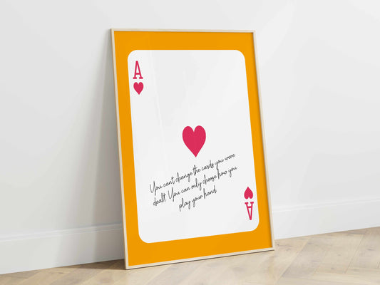 Printed Orange Pink Wall Art Ace of Hearts