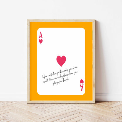 Printed Orange Pink Wall Art Ace of Hearts
