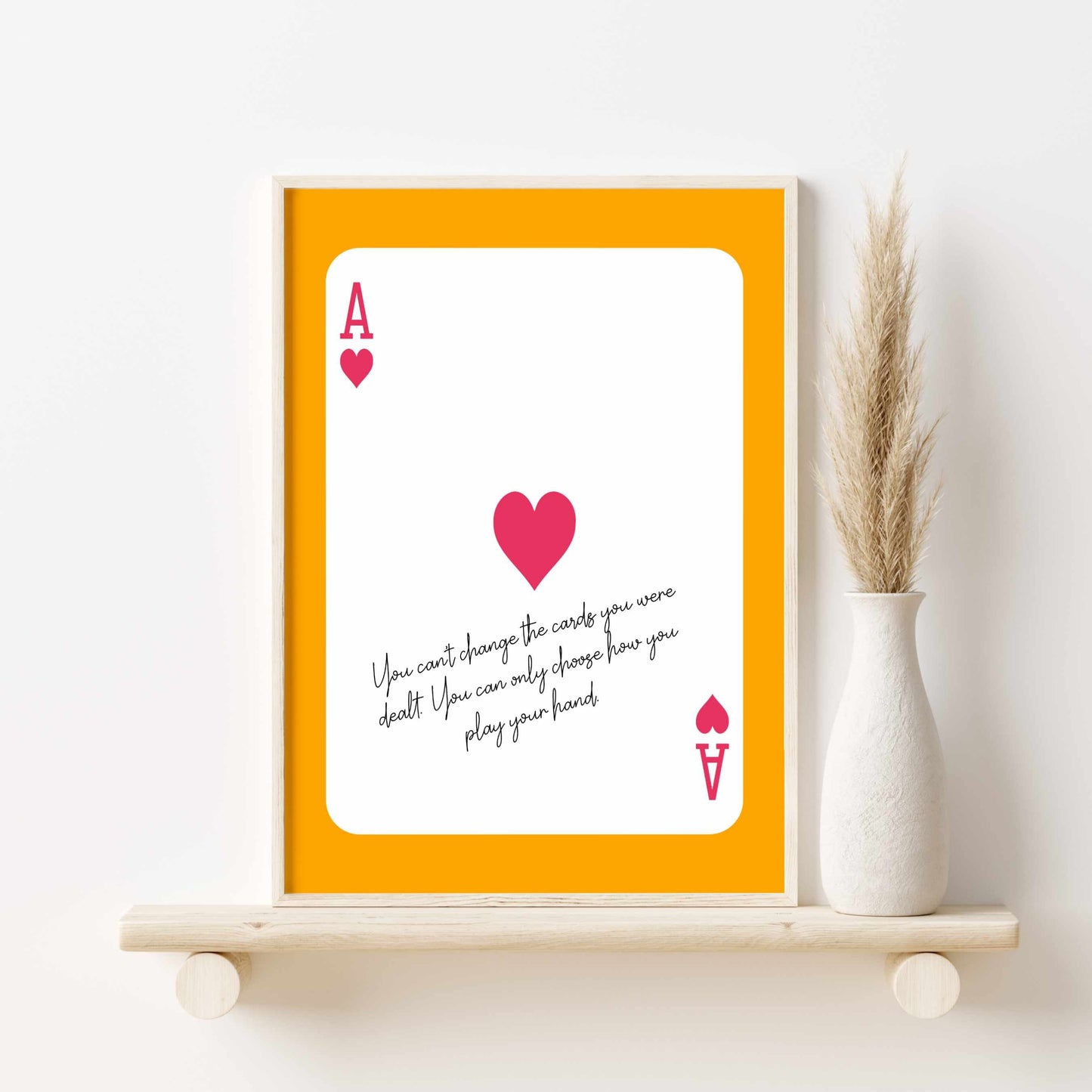 Printed Orange Pink Wall Art Ace of Hearts