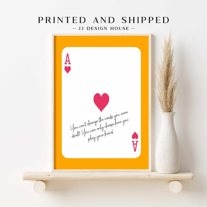 Printed Orange Pink Wall Art Ace of Hearts