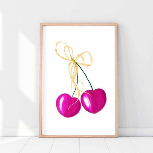 Printed Pink Cherry Wall Art Coquette Room Decor