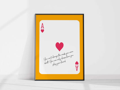 Printed Orange Pink Wall Art Ace of Hearts